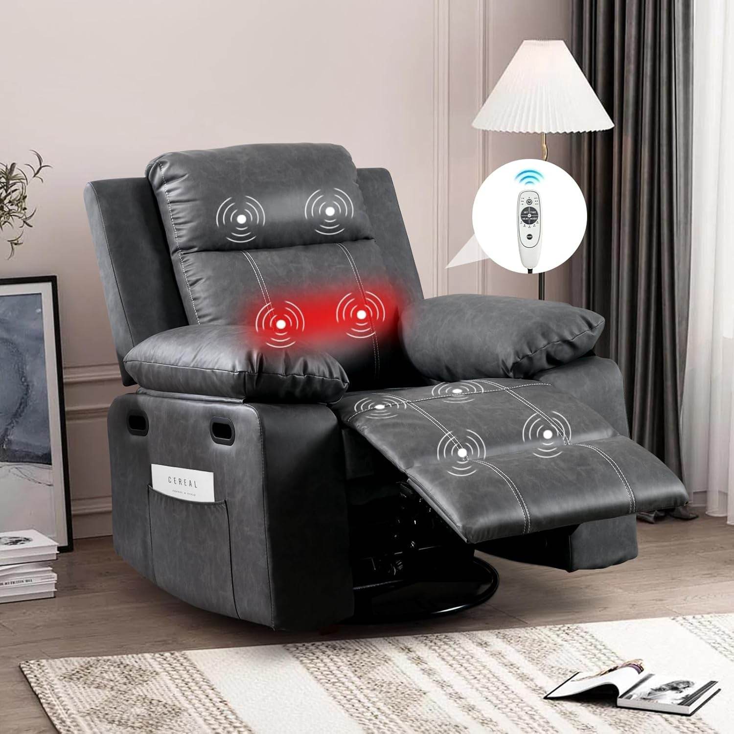 Recliner Chair, 360 Degree Swivel Rocking Chair with Massage and Heat, - Big J's Showstoppin' Store